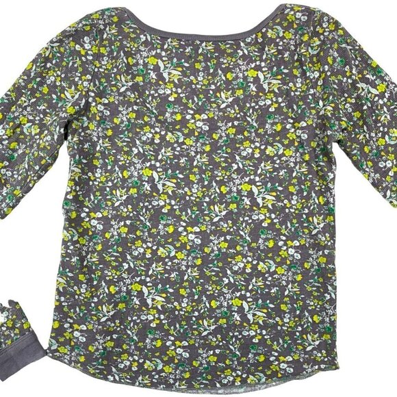 Vintage Y2K Damsel LARGE Scoop Neck Ribbed Knit Thermal Floral Ditsy Shirt - Picture 4 of 10